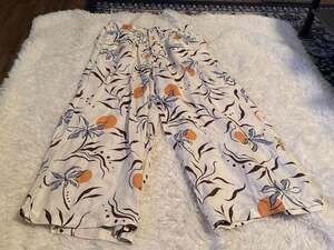 Calypso St. Barth 100% Linen Tropical Floral Print Wide Leg Palazzo Pants Size L